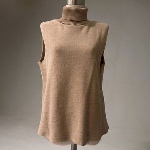 Zara Women Turtleneck Sleeveless Pullover Knit Sweater Top Light Brown Size L